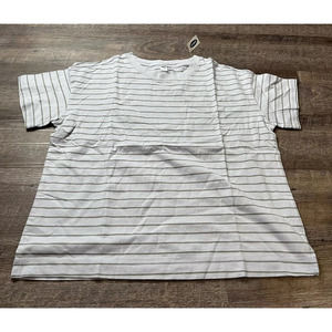 Old Navy Women Tshirt Size Large Grey with Beige Stripes Shortsleeve M7